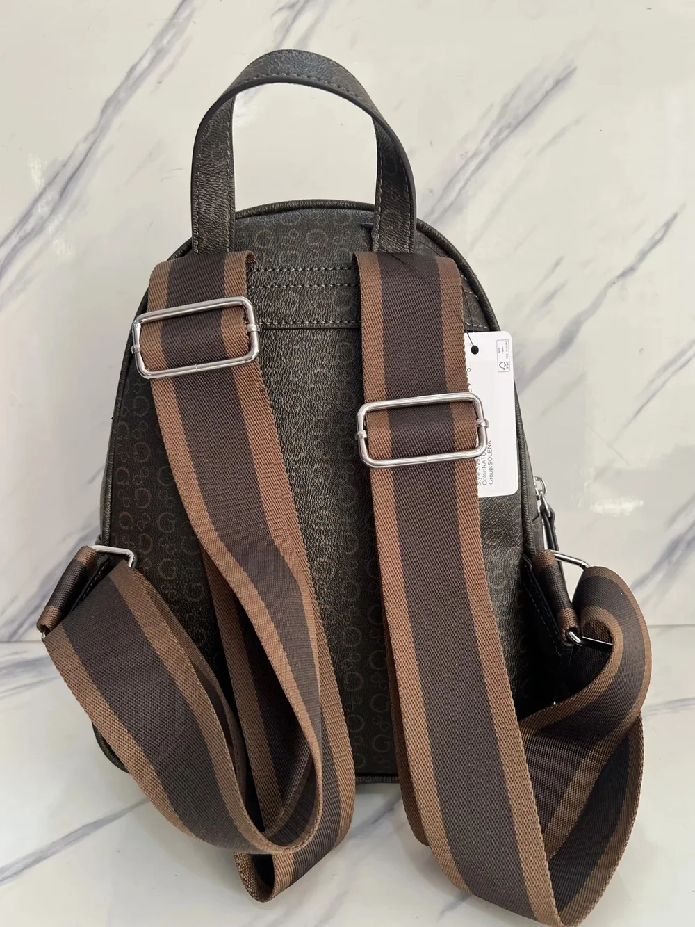 GUESS Brown Logo Mini Backpack with Coin Pouch